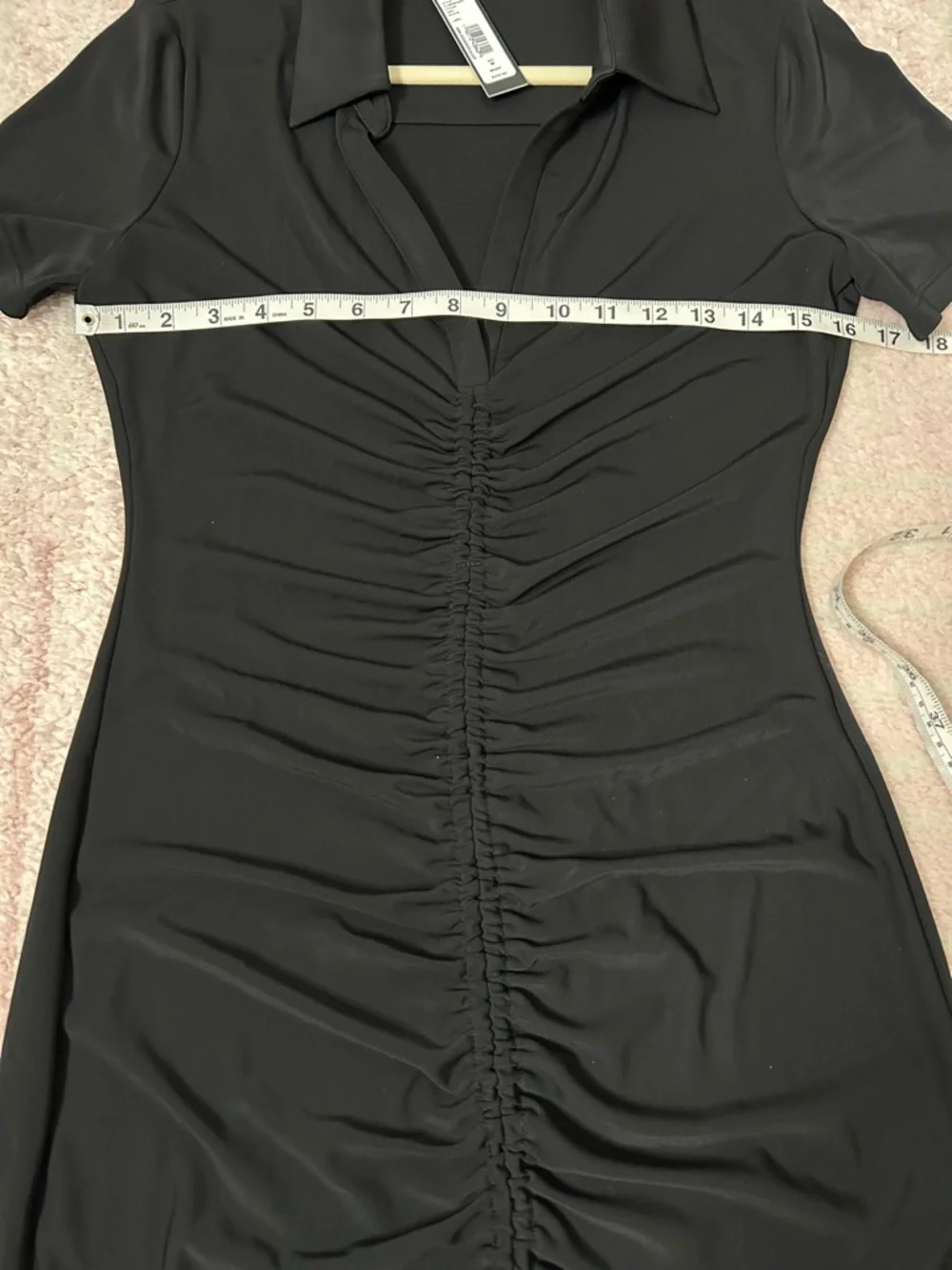 NWT Alice and Olivia Marsha Black Ruched Front Polo Mini Dress Size Medium - Picture 9 of 12